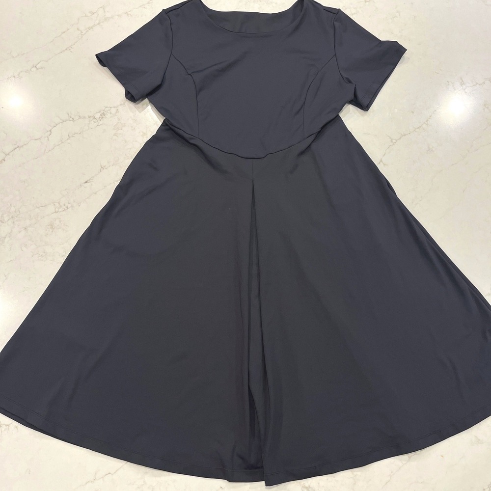 Halara NEW Flare Dress Round Neck Corset Fit Womens XL Black Stretch Pocket Work